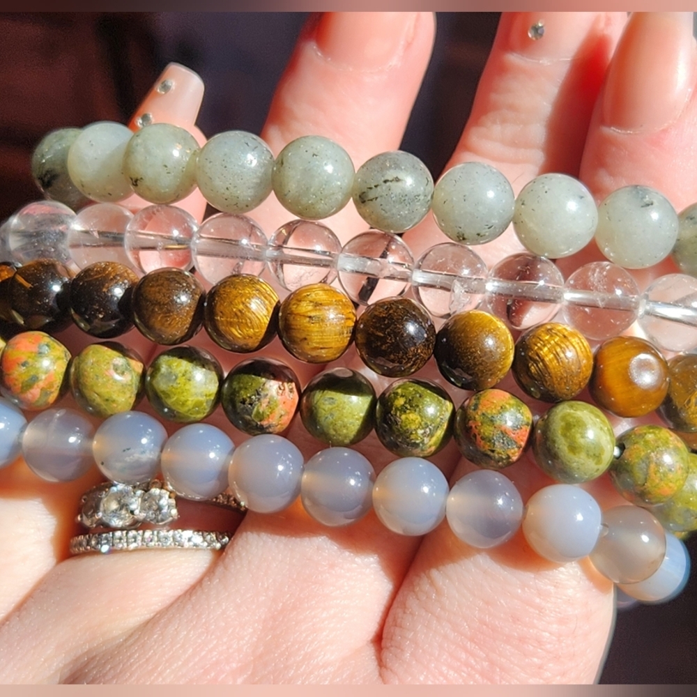 Genuine Crystal Beaded Bangle Stretch Bracelet Agate Quartz Obsidian Ruby Gem - Picture 8 of 10